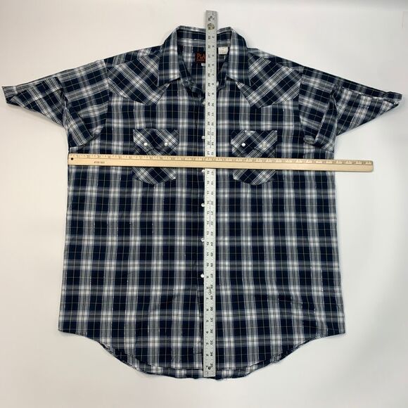 Plains Western Wear Shirt Mens XL Navy Silver Pearl Snap Button Plaid Cowboy - Picture 7 of 10